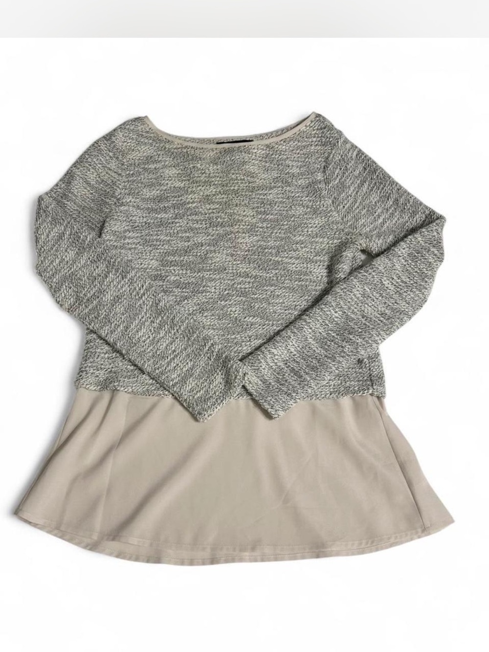 White House Black Market XS Gray Knit Layered Hem Long Sleeve Top